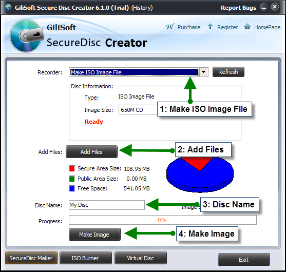 Create an encrypted ISO image with Secure Disc Creator